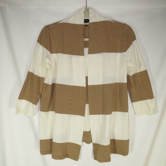 Talbots Size Small Tan/Beige Striped 3/4 Sleeve Open Front Cotton Cardigan - Picture 1 of 4